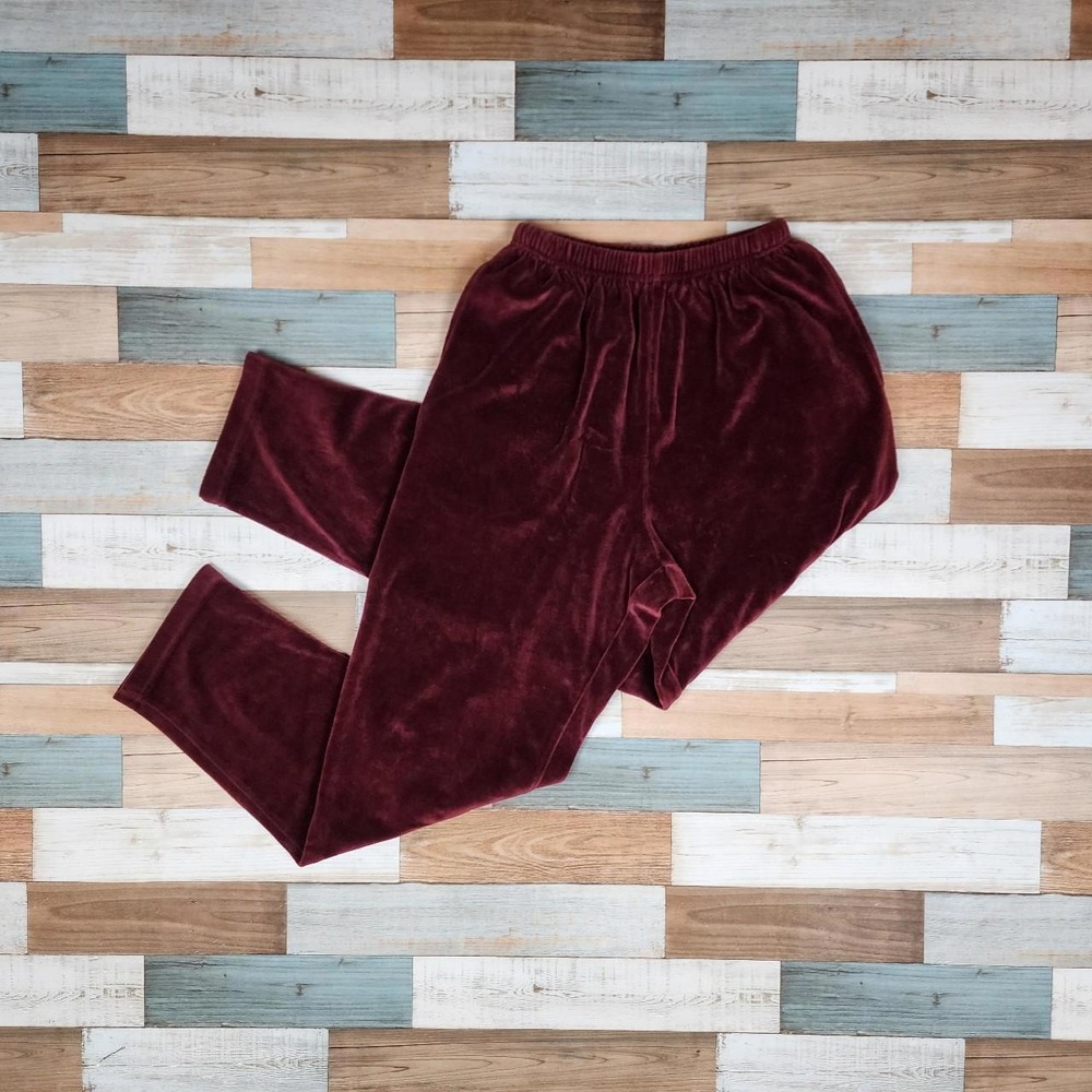 Jones New York Vintage High-Waisted Brown Velour Joggers Pants Small Burgundy